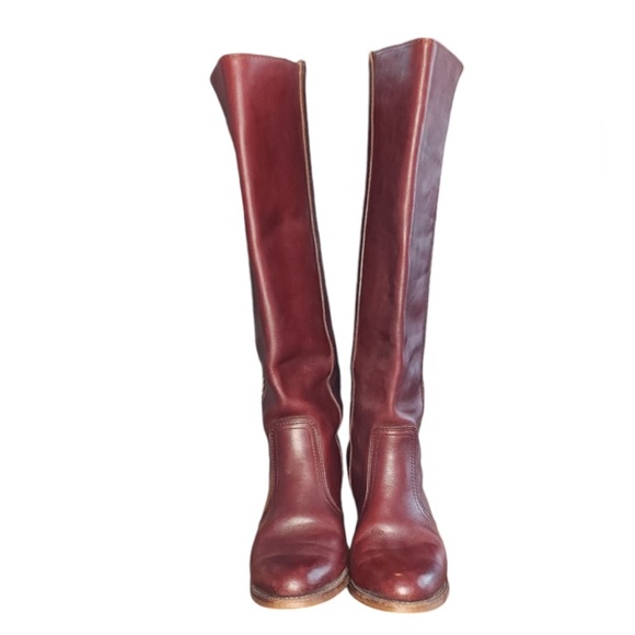 Dexter Vintage Burgundy Leather Women's Size 7.5 M Campus Boot Stacked Heel - Picture 4 of 10